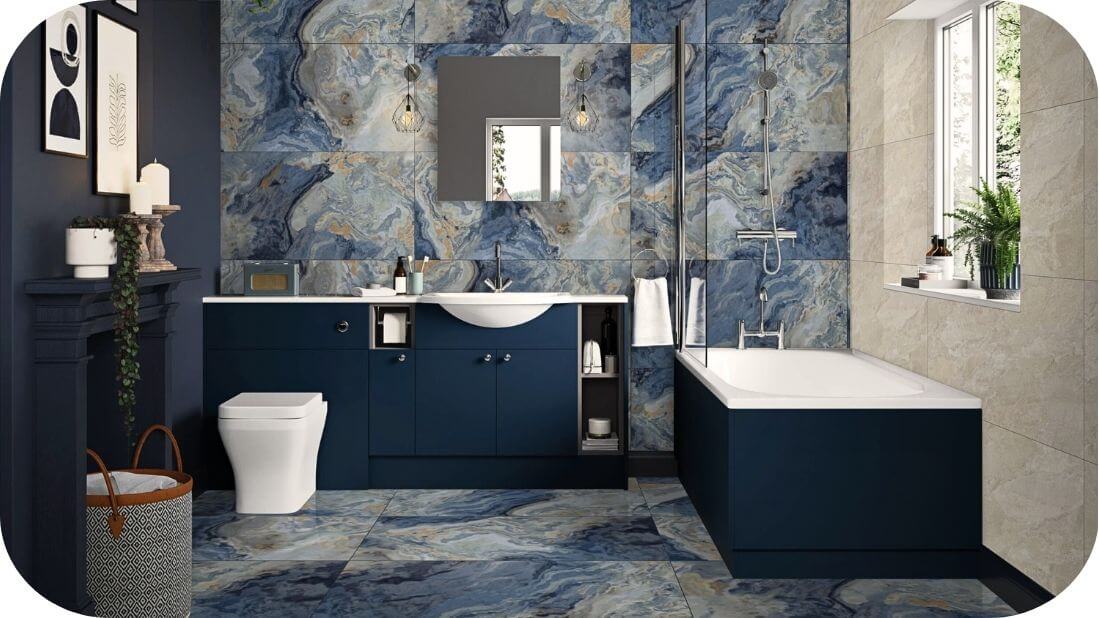 Povezivanje podnih i zidnih pločica istim dezenom u kupatilu