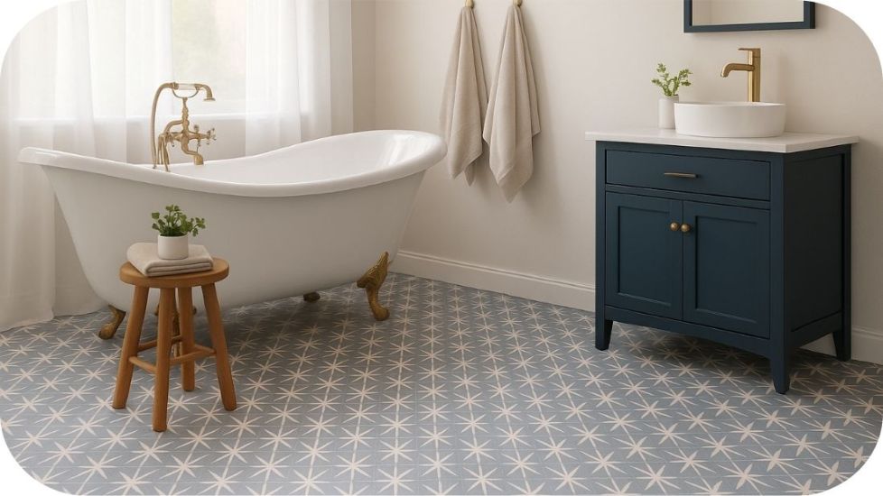 Podne pločice za kupatilo sa dekorativnim uzorkom u modernom prostoru