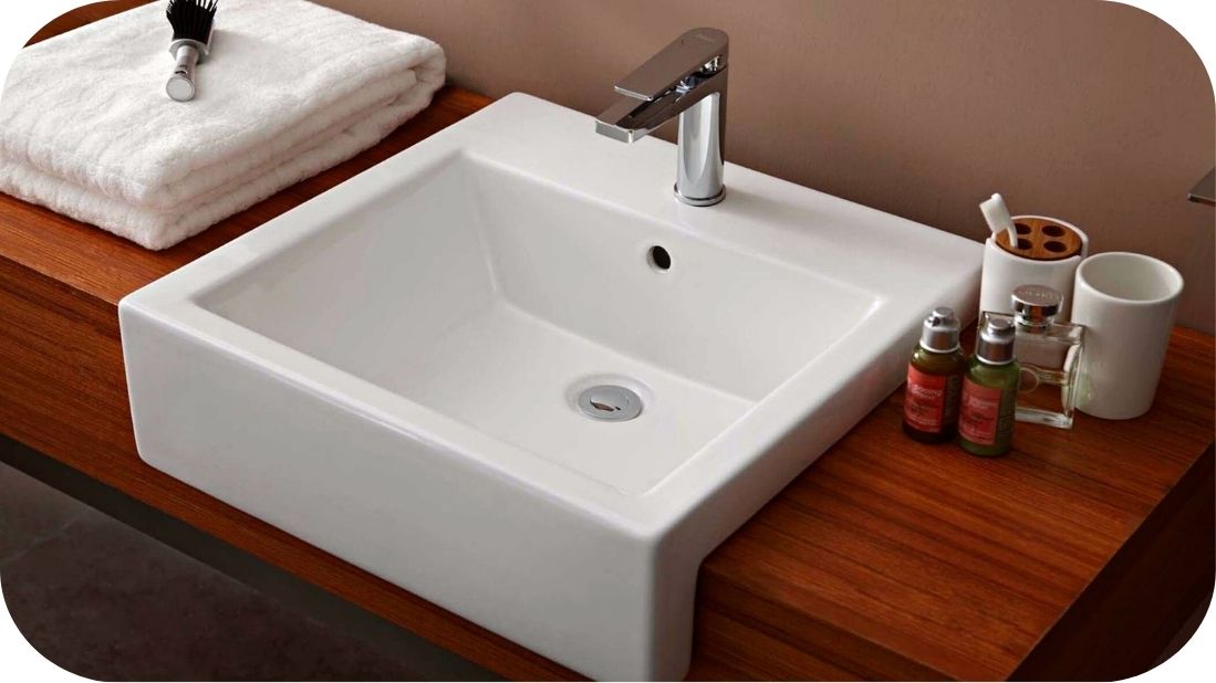 Poluugradni umivaonik na drvenoj ploči