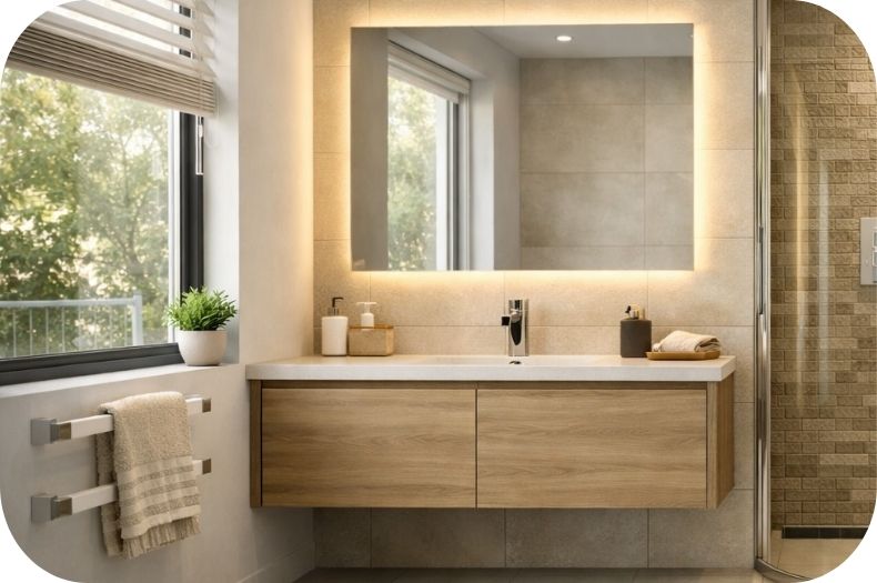 Prirodno i veštačko osvetljenje u modernom kupatilu