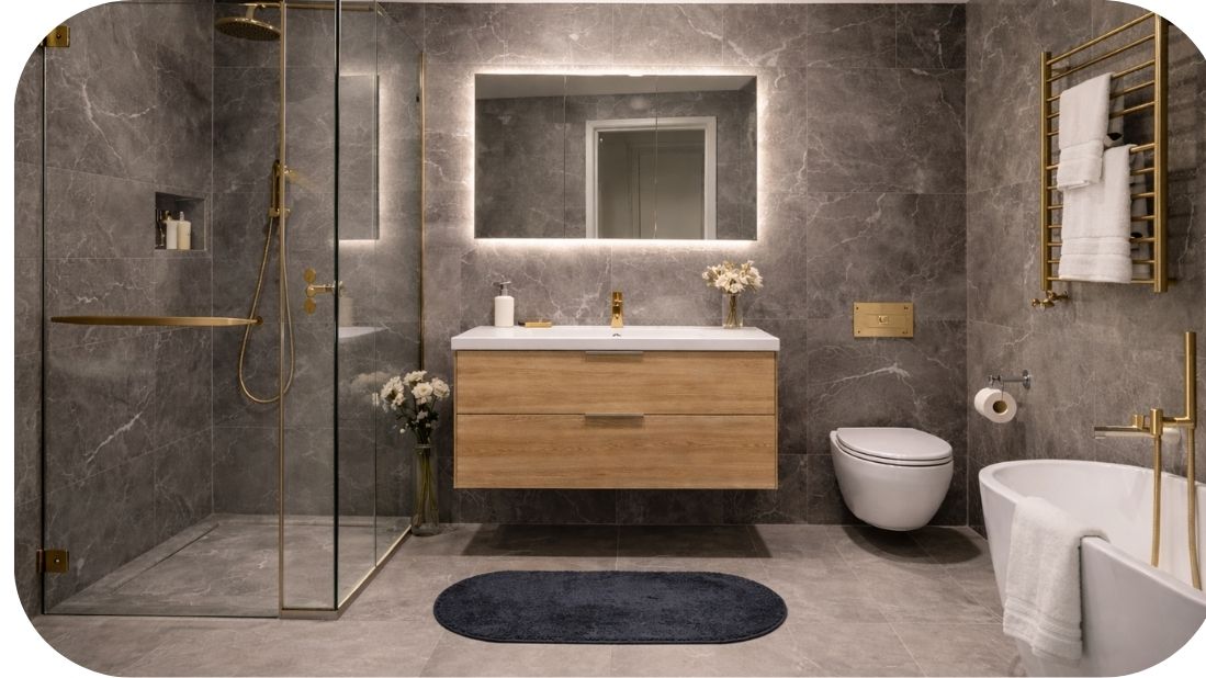 Primer luksuzne varijante renoviranja kupatila sa premium završnom obradom