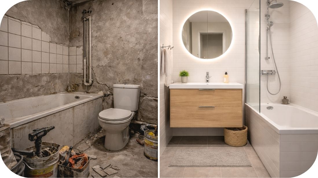 Renoviranje malog kupatila pre i posle sa kompletnom transformacijom prostora