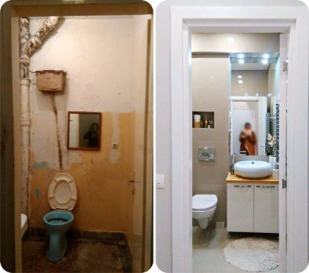 Renoviranje kupatila pre i posle sa plavom WC šoljom