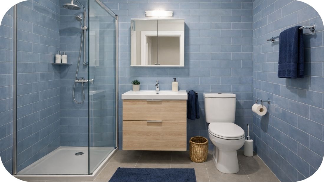 Primer srednje varijante renoviranja kupatila sa uravnoteženim dizajnom