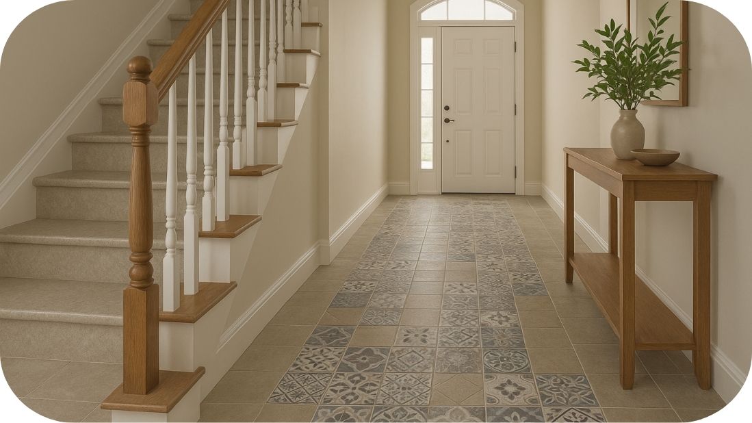 Dekorativna traka od retro pločica u svetlom hodniku