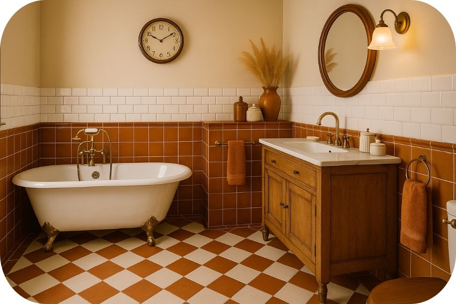 Retro kupatilo u toplim terakota tonovima