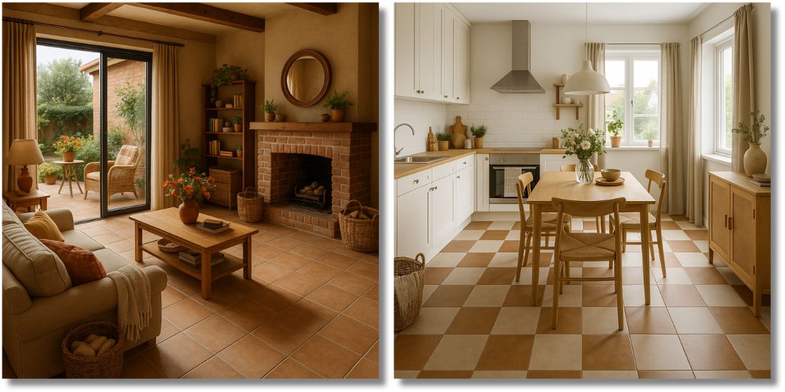 Inspirativni enterijeri sa kvadratnim podnim pločicama u toplim tonovima