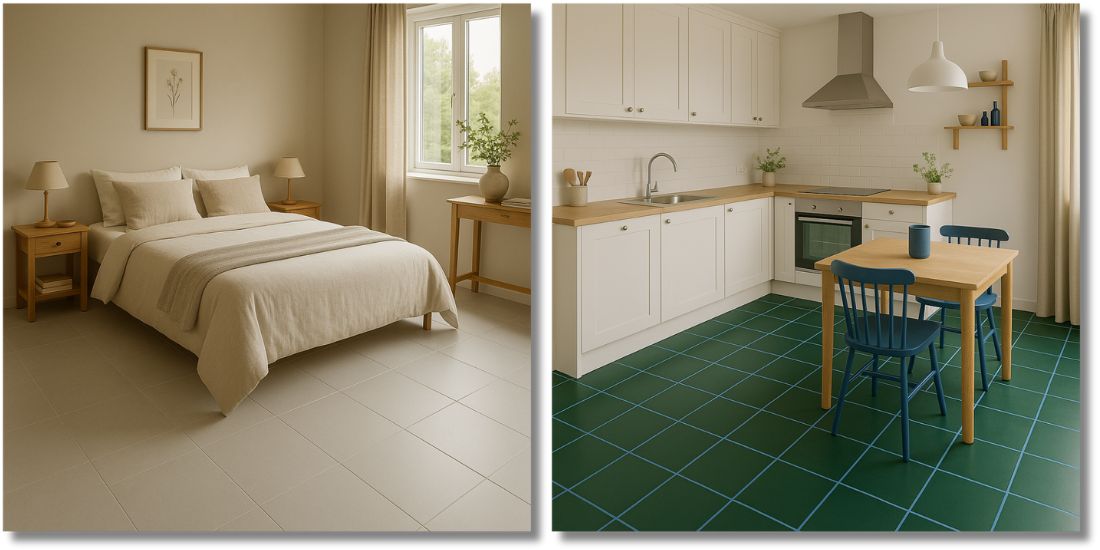 Enterijeri sa podnim kvadratnim pločicama – neutralne i kontrastne fuge