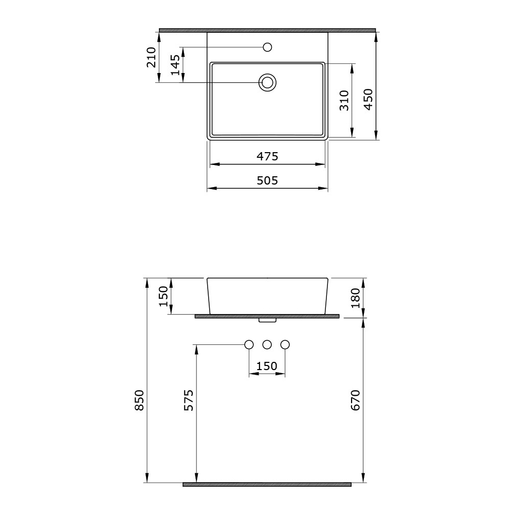 Milano lavabo 50x45cm Mat Crni, Dostupne boje: Mat crni-3