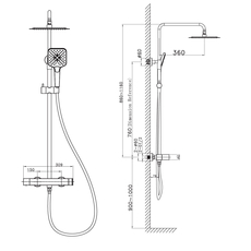 Termostatska baterija sa usponskim tušem QOW TS Crni, Dostupne boje: Crna-2