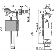 Plovak i zvono horizontalni Alca SA2000S 3/8" Hrom, Model: Horizontalni-2