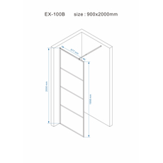 Tuš paravan EX-100B-1 Walk-in crni 90cm, Širina: 90-2