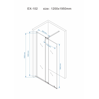 Tuš paravan EX102 DP Walk-in klizni 120cm-2