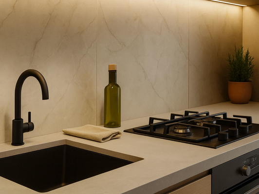 Velike pločice i monohromni dizajn kuhinja