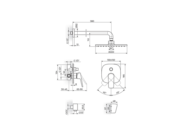 Ugradna baterija sa izlivom, ručnim i zidnim okruglim tušem Stolz, Modeli: Ugradni set (okrugli)-2