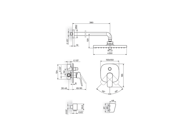 Uzidna baterija sa ručnim i usponskim tušem Stolz, Modeli: Uzidni set-2