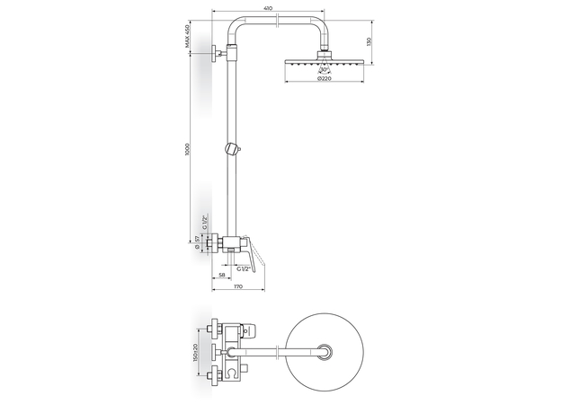 Tuš baterija sa usponskim tušem Stolz White, Modeli: Tuš baterija sa usp. tušem-2