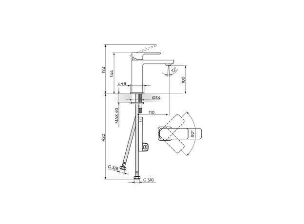 Baterija za lavabo S2 kvadratna, Modeli: Za lavabo (kvadratna)-2