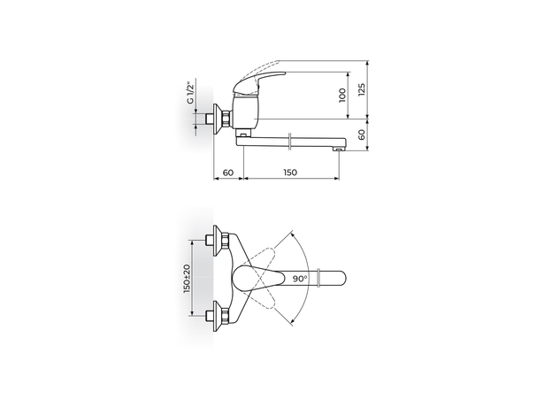 Zidna baterija za lavabo L=150mm King, Modeli: Za lavabo (L=150)-2