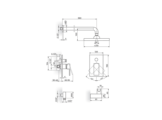 Ugradna tuš baterija Quadro, Modeli: Ugradna baterija-2
