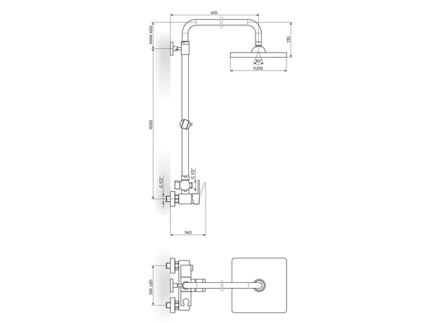 Tuš baterija sa usponskim tušem Quadro, Modeli: Za kadu sa usp. tušem-2