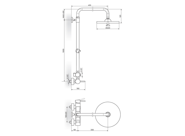 Tuš baterija sa ručnim i usponskim tušem Zerro, Modeli: Tuš baterija sa usp. tušem-2