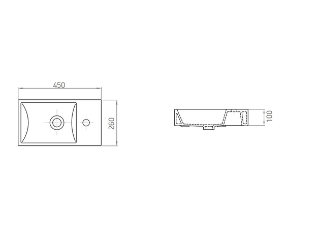 Minos lavabo 25x45cm, levi otvor, Model: Levi-2