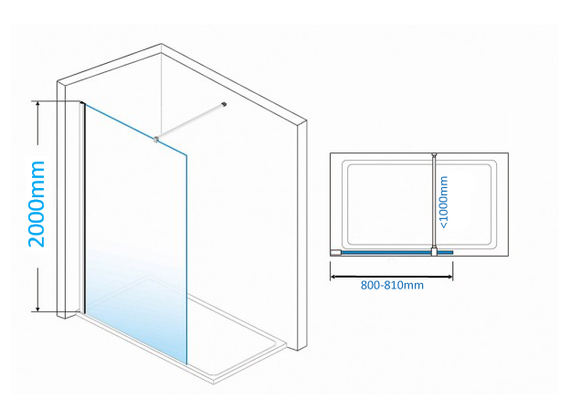 Tuš paravan Fonte Walk-in 80cm, Širina: 80-2