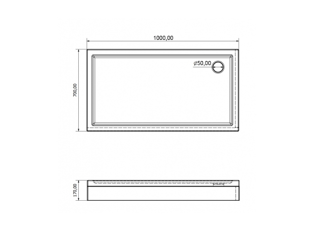 Tuš kada 70x100x17 Akrilna pravougaona, Dimenzija: 70x100-3