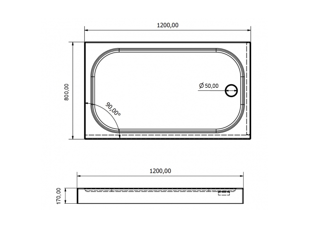 Tuš kada 80x120x17 Akrilna pravougaona, Dimenzija: 80x120-3