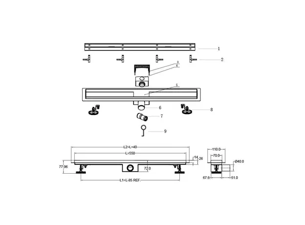 Tuš kanalica ZenFlow Gold 55cm-2