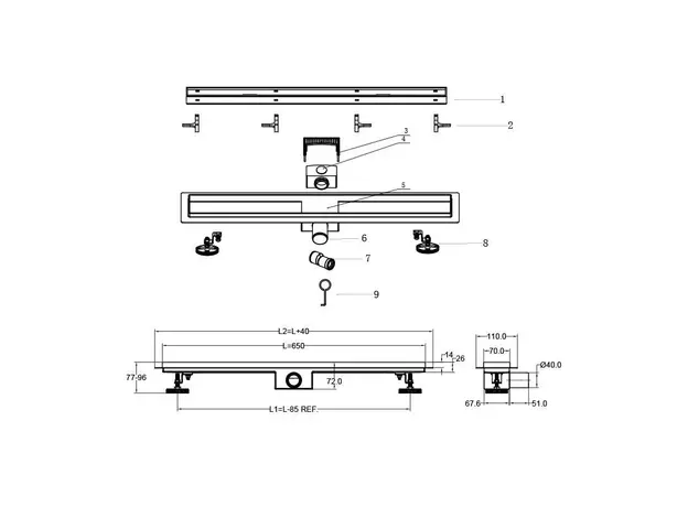 Tuš kanalica ZenFlow Matt Black 65cm-2