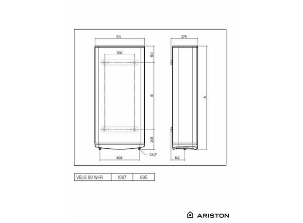Ariston bojler Velis Pro 80L Wifi Beli, Dostupne boje: Beli, Model: 80L-5