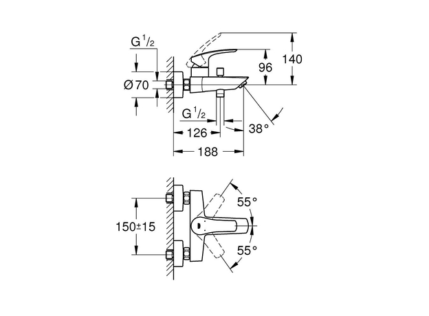 Baterija za kadu Eurosmart, Dostupne boje: Hrom-4