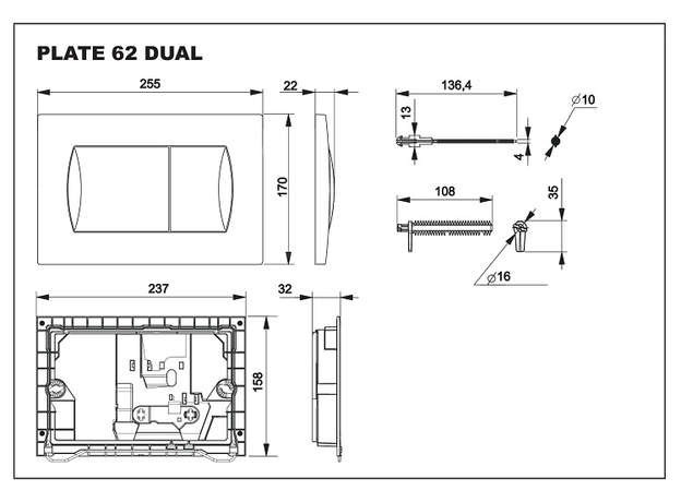 Tipka dvostruka 62B Bela-2