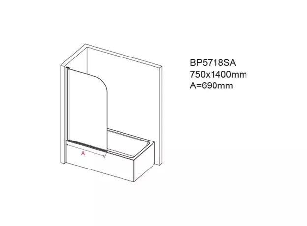 Paravan za kadu 75x140cm-2