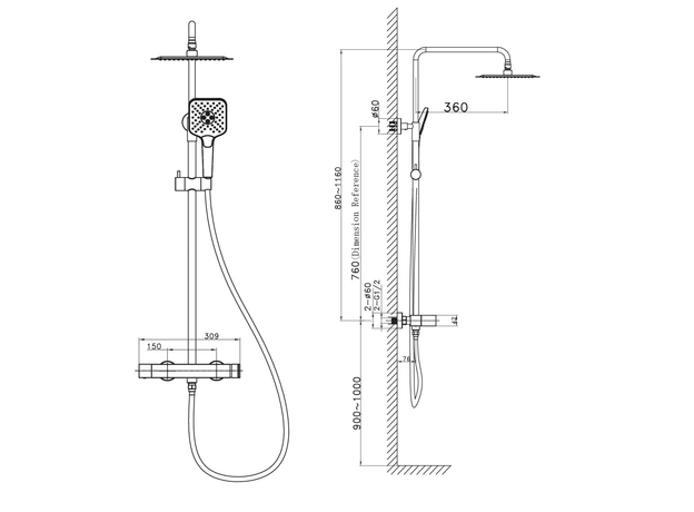 Termostatska baterija sa usponskim tušem QOW TS Crni, Dostupne boje: Crna-2