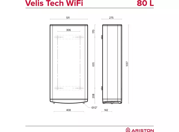 Bojler Ariston Velis 80L WIFI Sivi, Dostupne boje: Sivi, Model: 80L-4