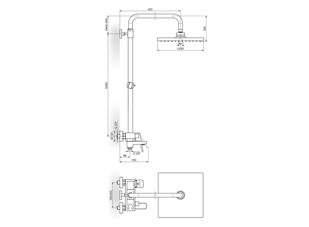 Baterija sa kvadratnim usponskim tušem i izlivom Stolz White, Modeli: Baterija sa kvadratnim usponskim tušem i izlivom-2