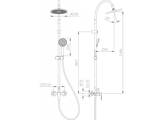 Tuš baterija sa usponskim tušem Alisado Black, Dostupne boje: Crna-3