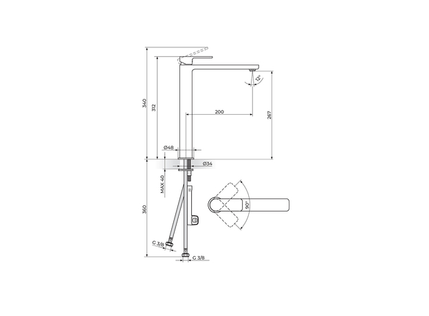 Baterija za lavabo S2 Black visoka XL, Modeli: Za lavabo XL-2