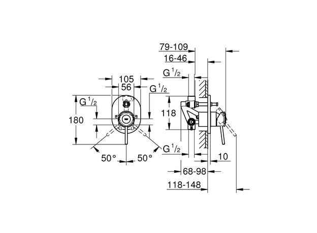 Ugradna baterija za tuš BauClassic Grohe-2