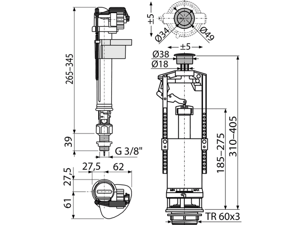 Plovak i zvono vertikalni Alca SA2000S 3/8" Hrom, Model: Vertikalni-2