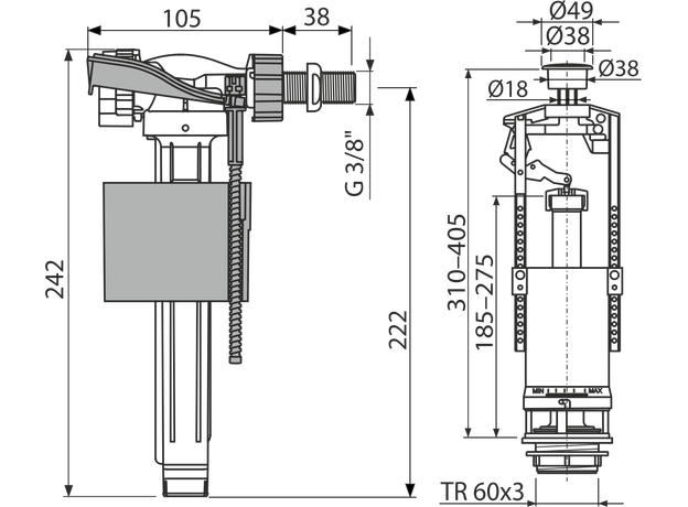 Plovak i zvono horizontalni Alca SA2000S 3/8" Hrom, Model: Horizontalni-2