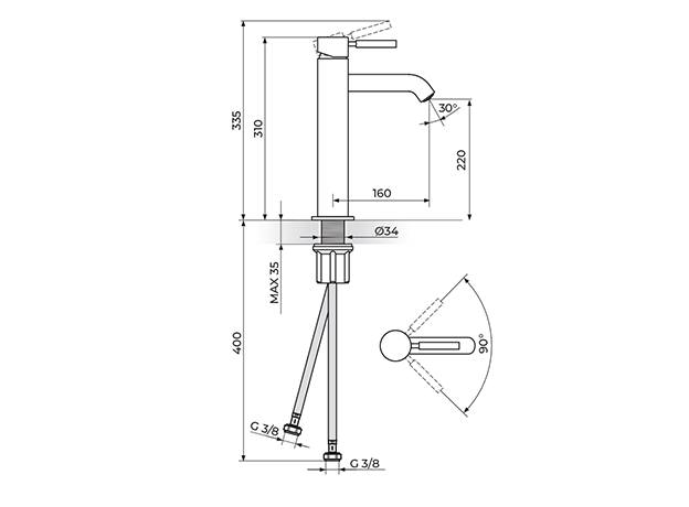 Baterija za lavabo Gee.O Visoka, Modeli: Za lavabo (visoka)-2