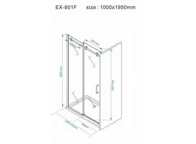 Tuš paravan EX-801F 100cm, Širina: 100-6