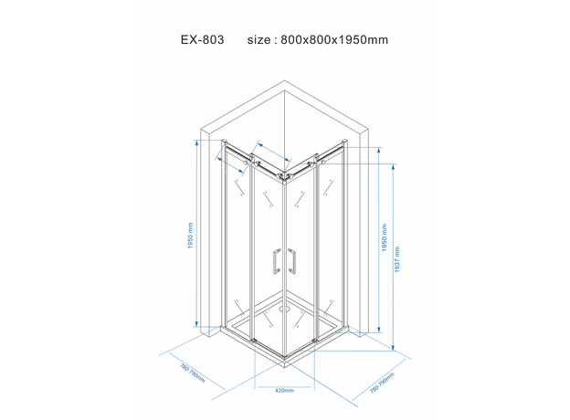 Tuš kabina EX-803 80x80cm, Dimenzija: 80x80, Boja profila: Silver, Vrsta stakla: Providno-4