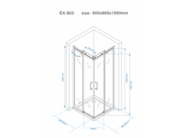 Tuš kabina EX-803S 90x90cm, Dimenzija: 90x90, Boja profila: Silver, Vrsta stakla: Dim Staklo-5