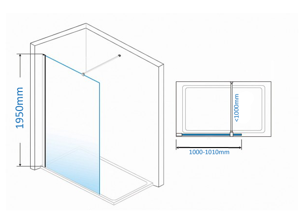 Tuš paravan Fonte Walk-in 100cm, Širina: 100-2