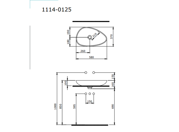 Etna lavabo 58x37cm, Dostupne boje: Beli-5